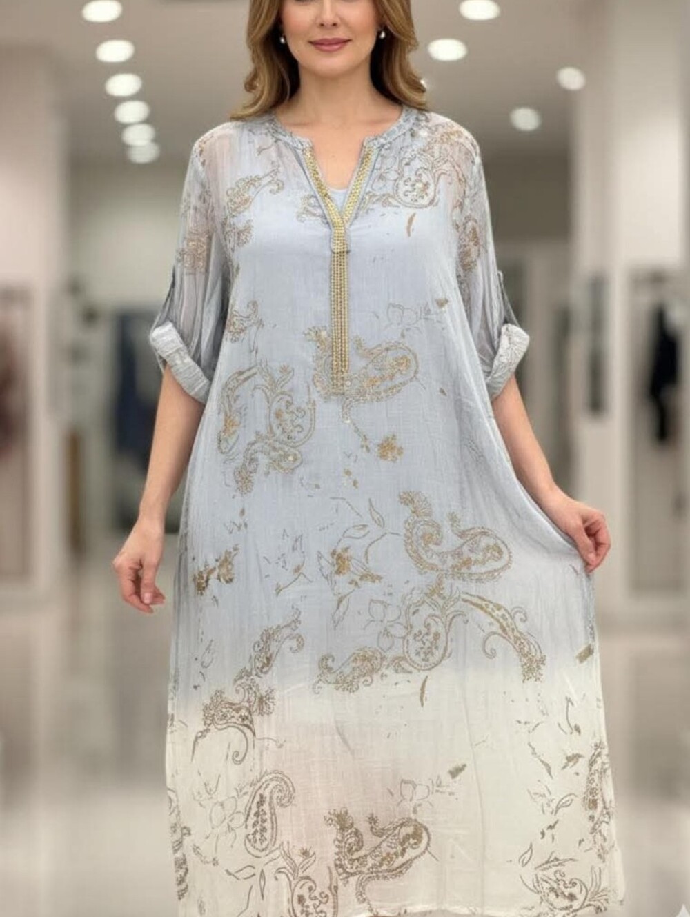 Dolma resortwear Samira Kaftan Paisley Cotton Dress S/M